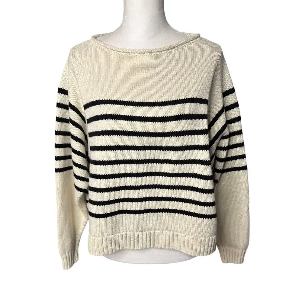Madewell Cream and Black Striped Crewneck Sweater - Picture 2 of 12